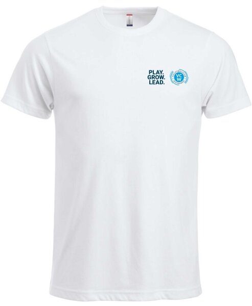 VC Wiesbaden Shirt weiß Damen PLAY GROW LEAD Doppellogo blau